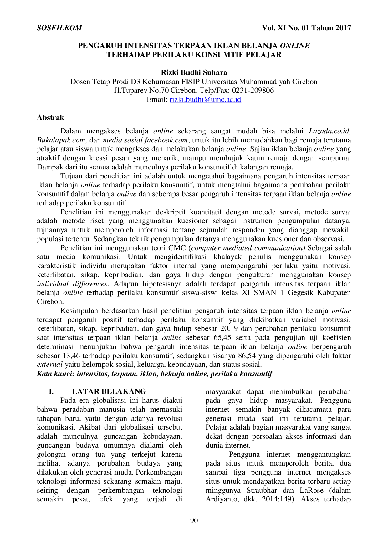 JURIS Pengaruh Intensitas Terpaan Iklan Belanja Online Terhadap Perilaku Konsumtif Pelajar