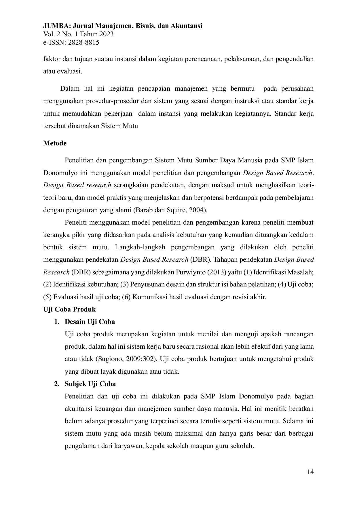 JURIS Manajemen Sumber Daya Manusia Pada SMP Islam Donomulyo