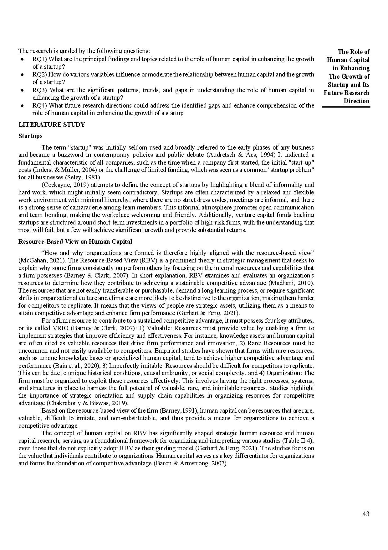 juris The Role of Human Capital in Enhancing The Growth of Startup and Its Future Research Direction