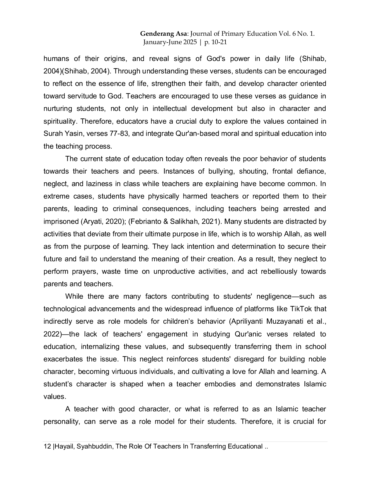 JURIS The Role of Teachers In Transferring Educational Values From Surah Yasin Verses 77 83 Challenges Strategies and Learning Implications