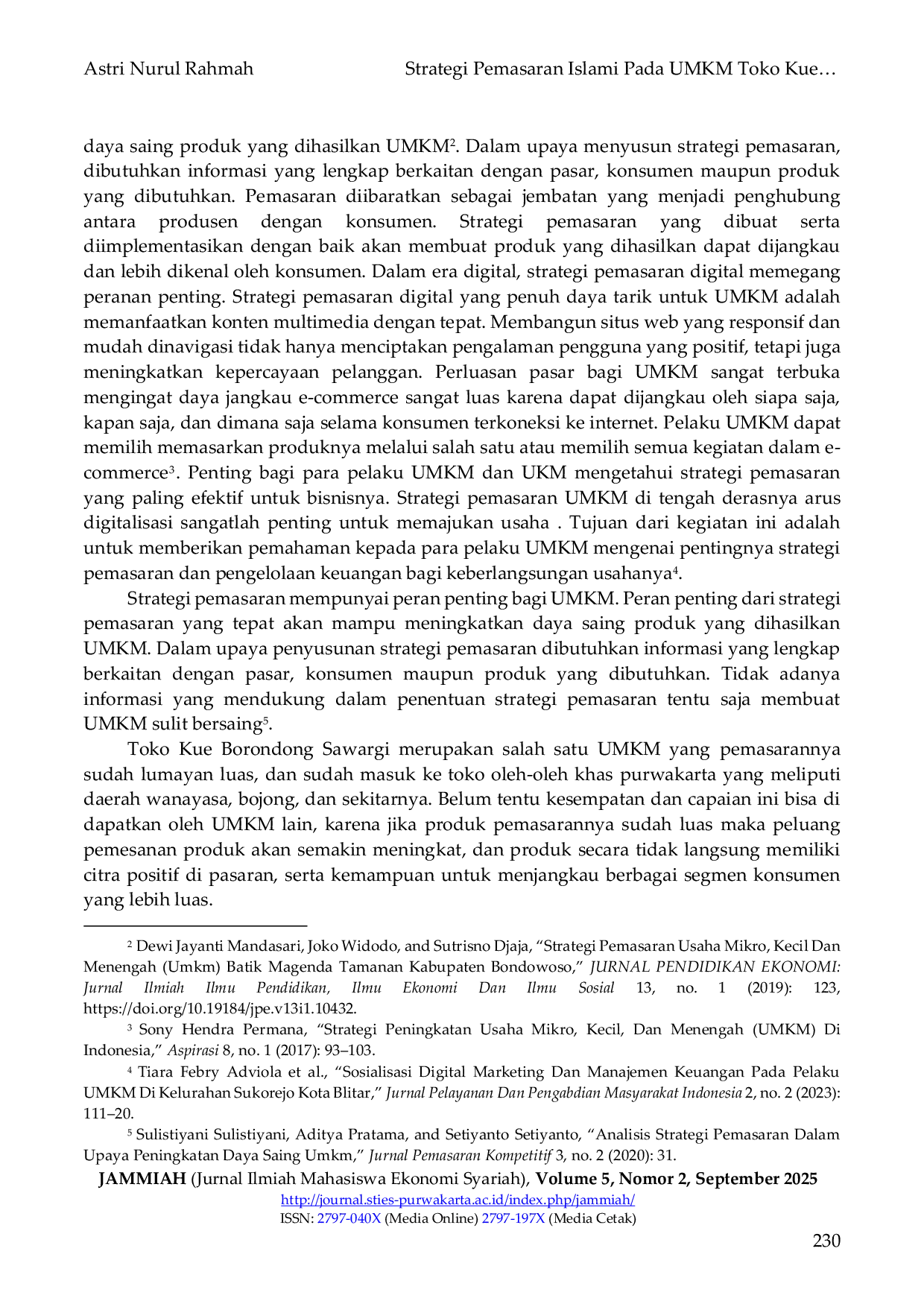 JURIS Strategi Pemasaran Islami Pada UMKM Toko Kue Borondong Sawargi Bojong Purwakarta