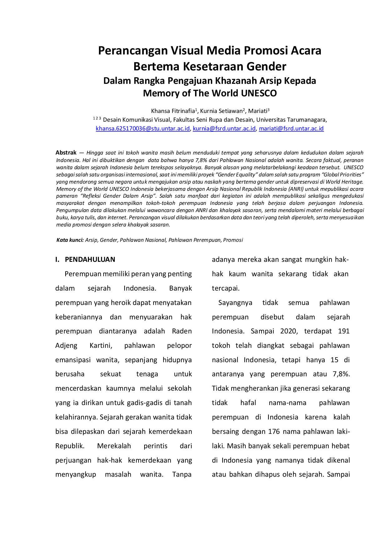 JURIS Perancangan Visual Media Promosi Acara Bertema Kesetaraan Gender Dalam Rangka Pengajuan Khazanah Arsip Kepada Memory of The World UNESCO