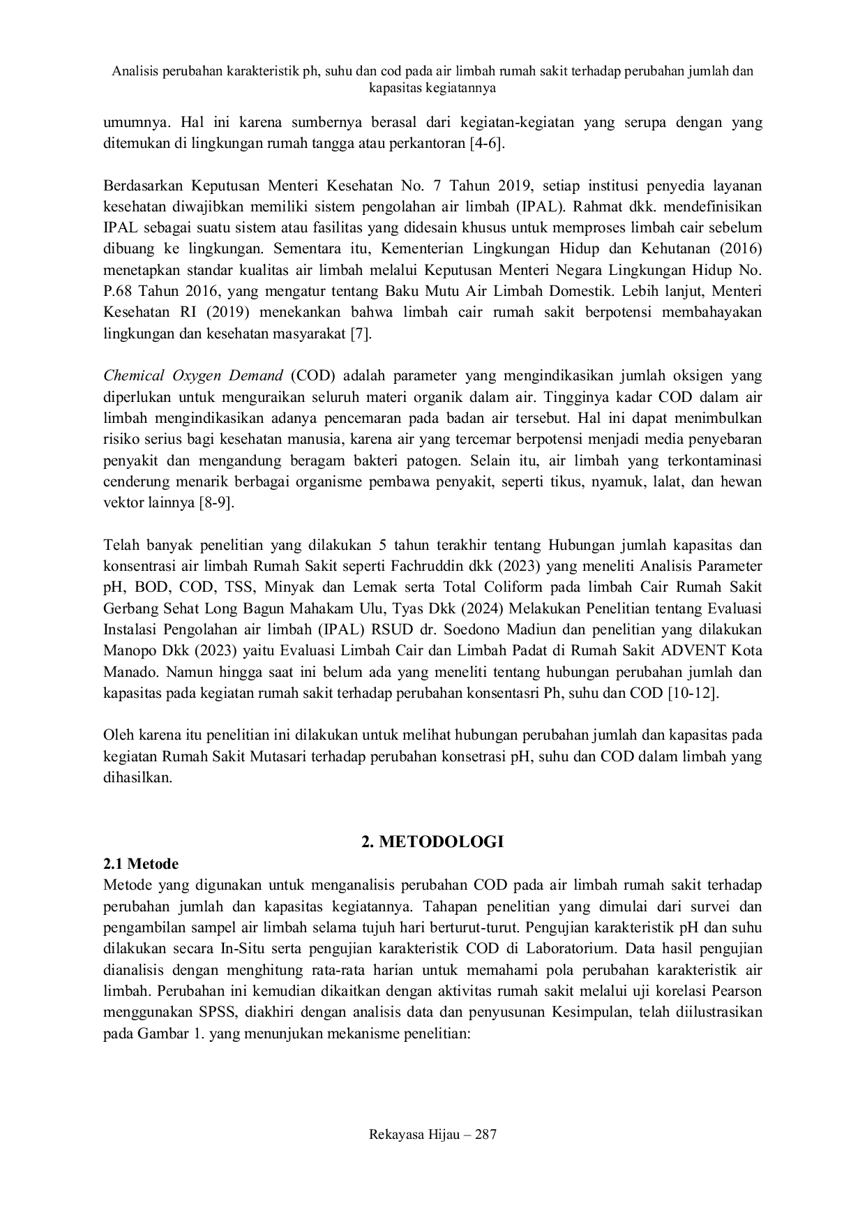 JURIS Analisis Perubahan Karakteristik pH Suhu dan COD Pada Air Limbah Rumah Sakit Terhadap Perubahan Jumlah Dan Kapasitas Kegiatannya