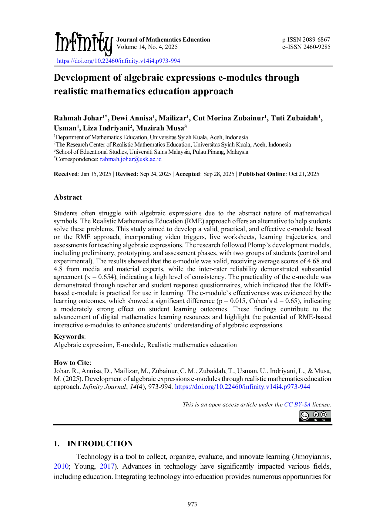 JURIS Development of algebraic expressions e modules through realistic mathematics education approach