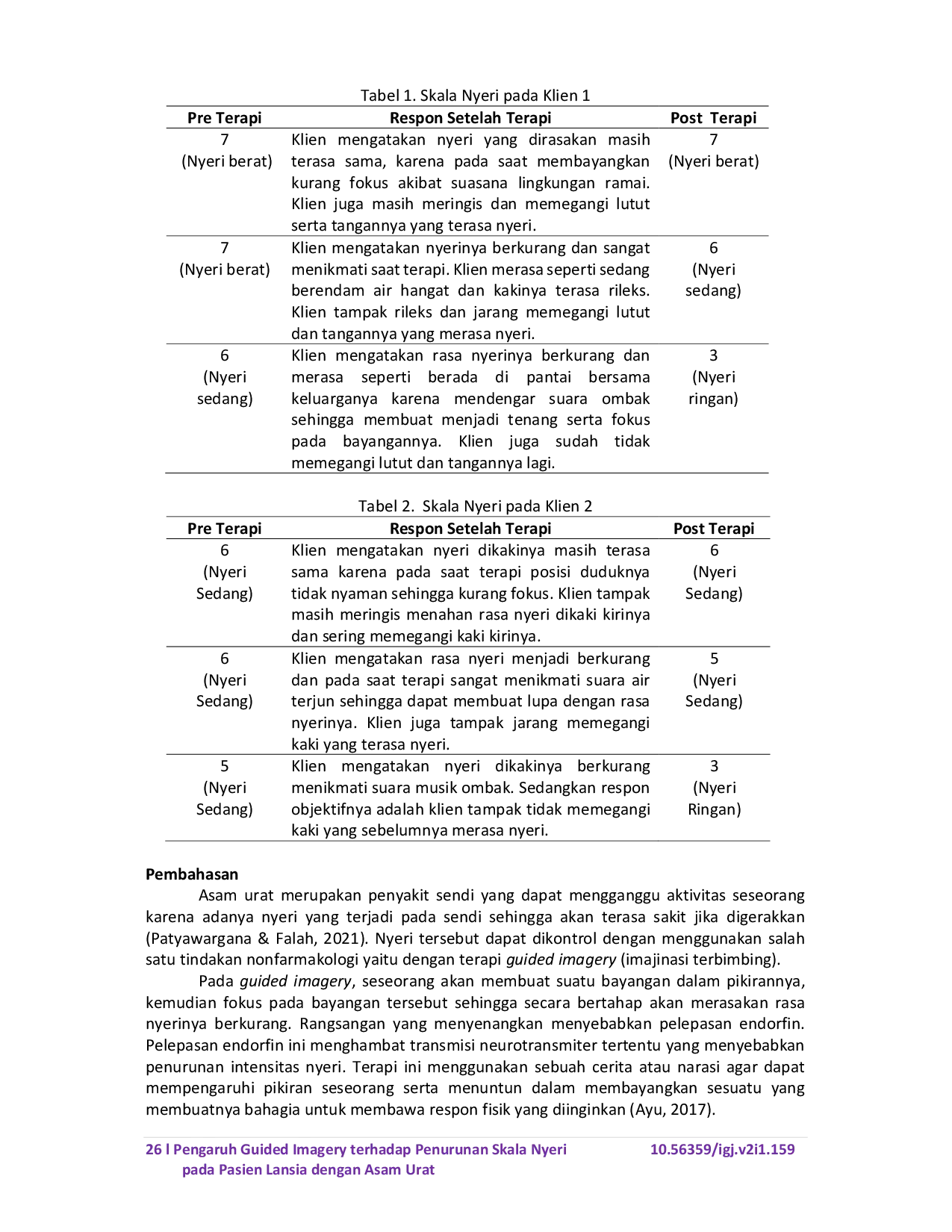 JURIS Pengaruh Guided Imagery terhadap Penurunan Skala Nyeri pada Pasien Lansia dengan Asam Urat