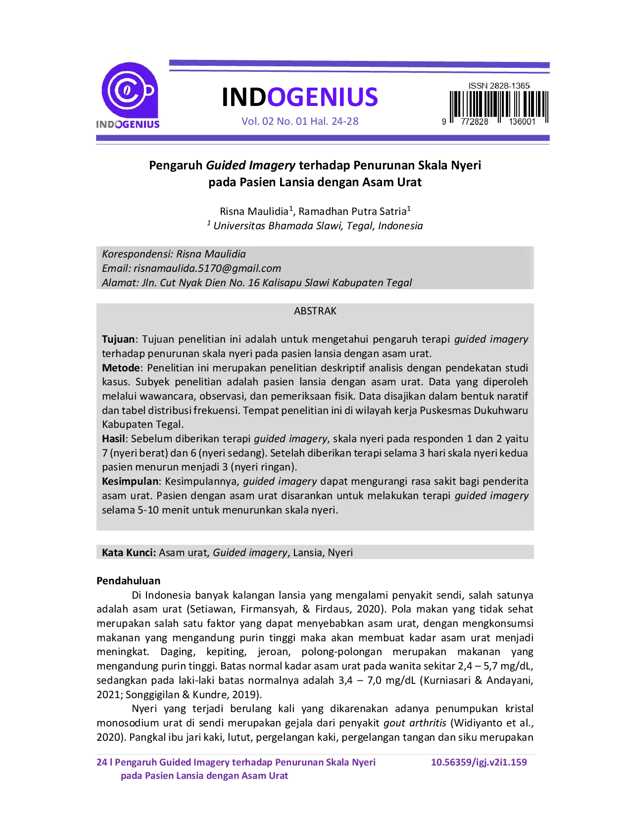 JURIS Pengaruh Guided Imagery terhadap Penurunan Skala Nyeri pada Pasien Lansia dengan Asam Urat