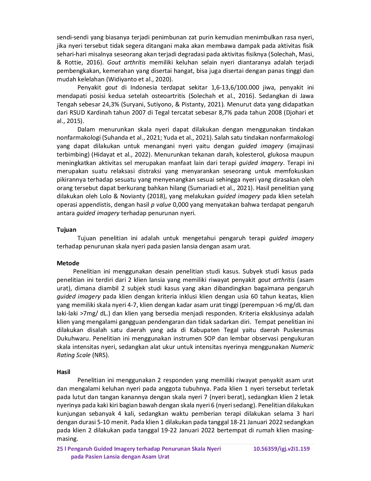 JURIS Pengaruh Guided Imagery terhadap Penurunan Skala Nyeri pada Pasien Lansia dengan Asam Urat