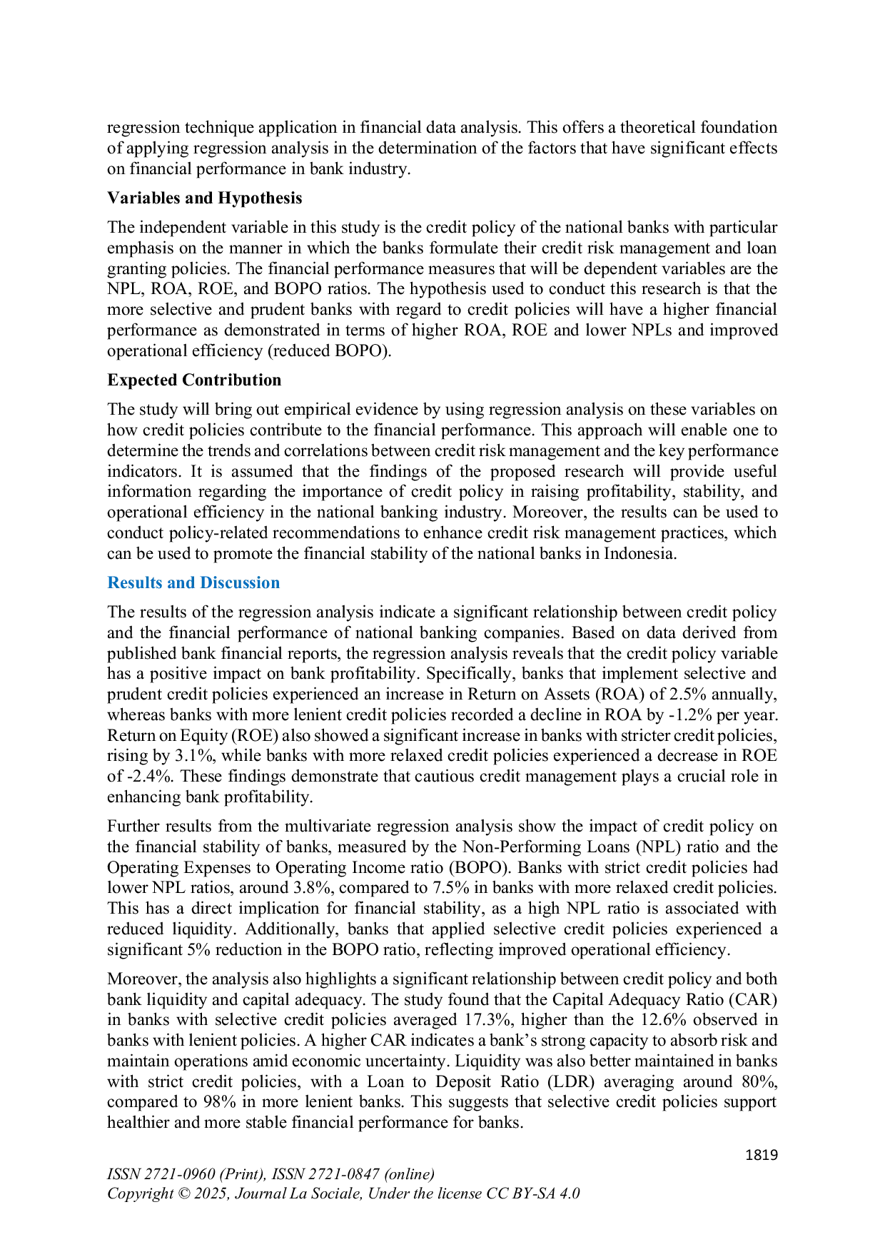 JURIS Evaluation of the Impact of Credit Policy on Financial Performance