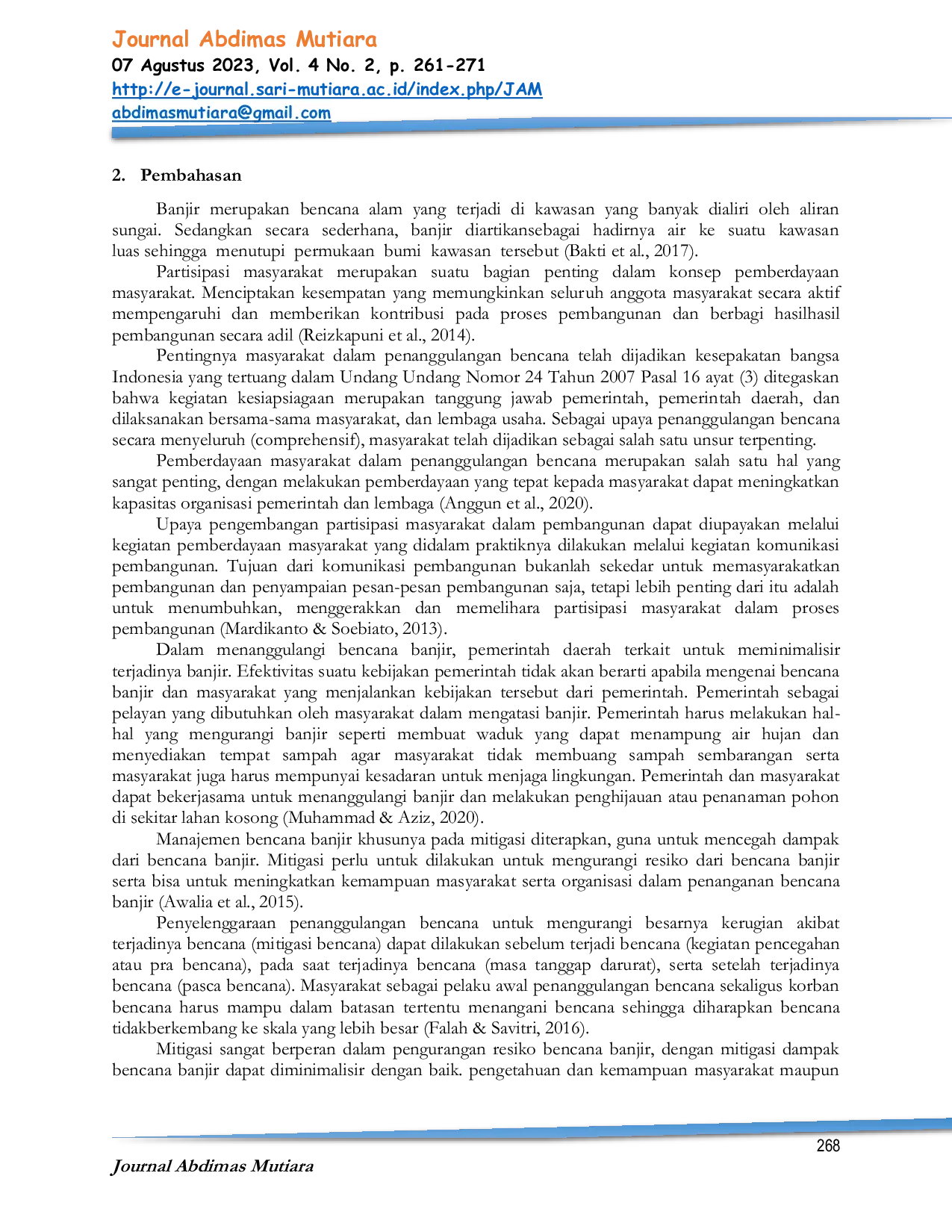 JURIS Pelaksanaan Pemberdayaan Masyarakat Dalam Upaya Pencegahan Banjir Di Kecamatan Medan Maimun Kelurahan Aur Kota Medan