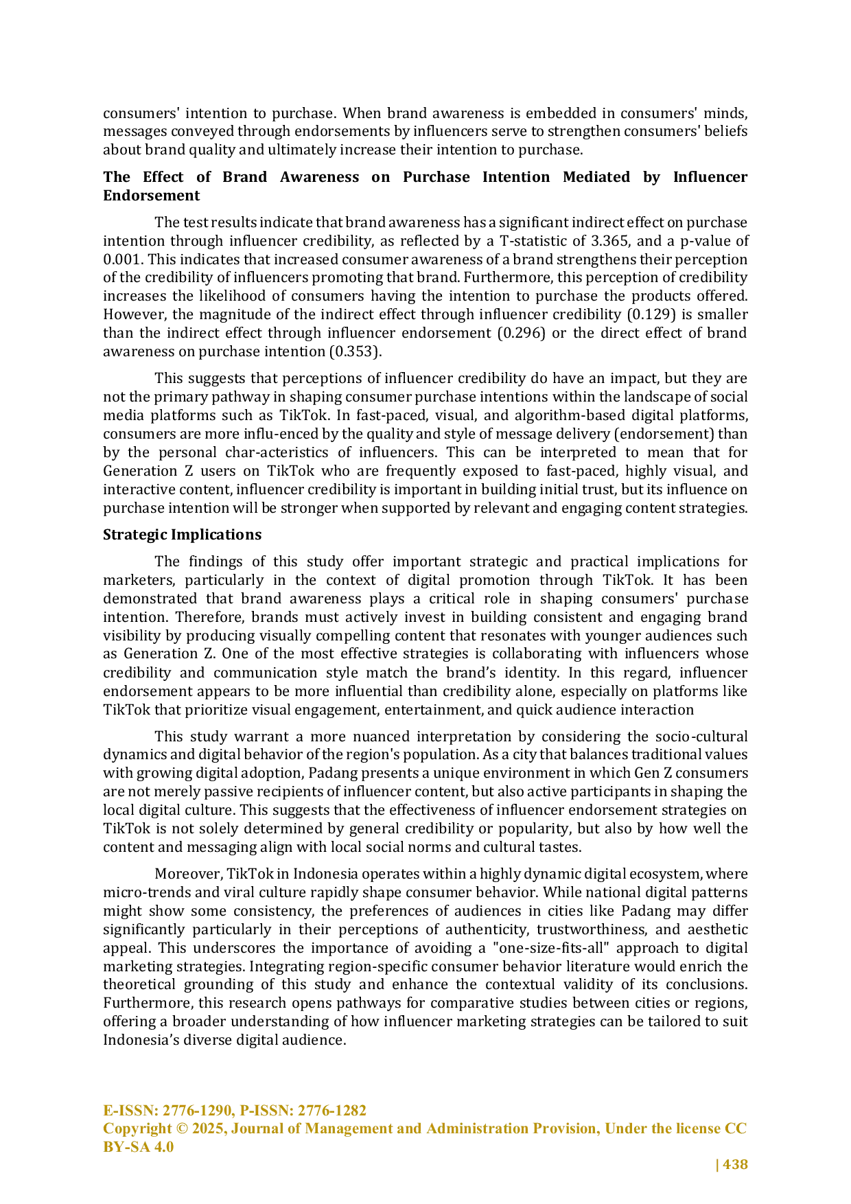 JURIS The Influence of Brand Awareness on Purchase Intention Among TikTok Users in Padang The Mediating Role of Influencer Endorsement and Influencer Credibility