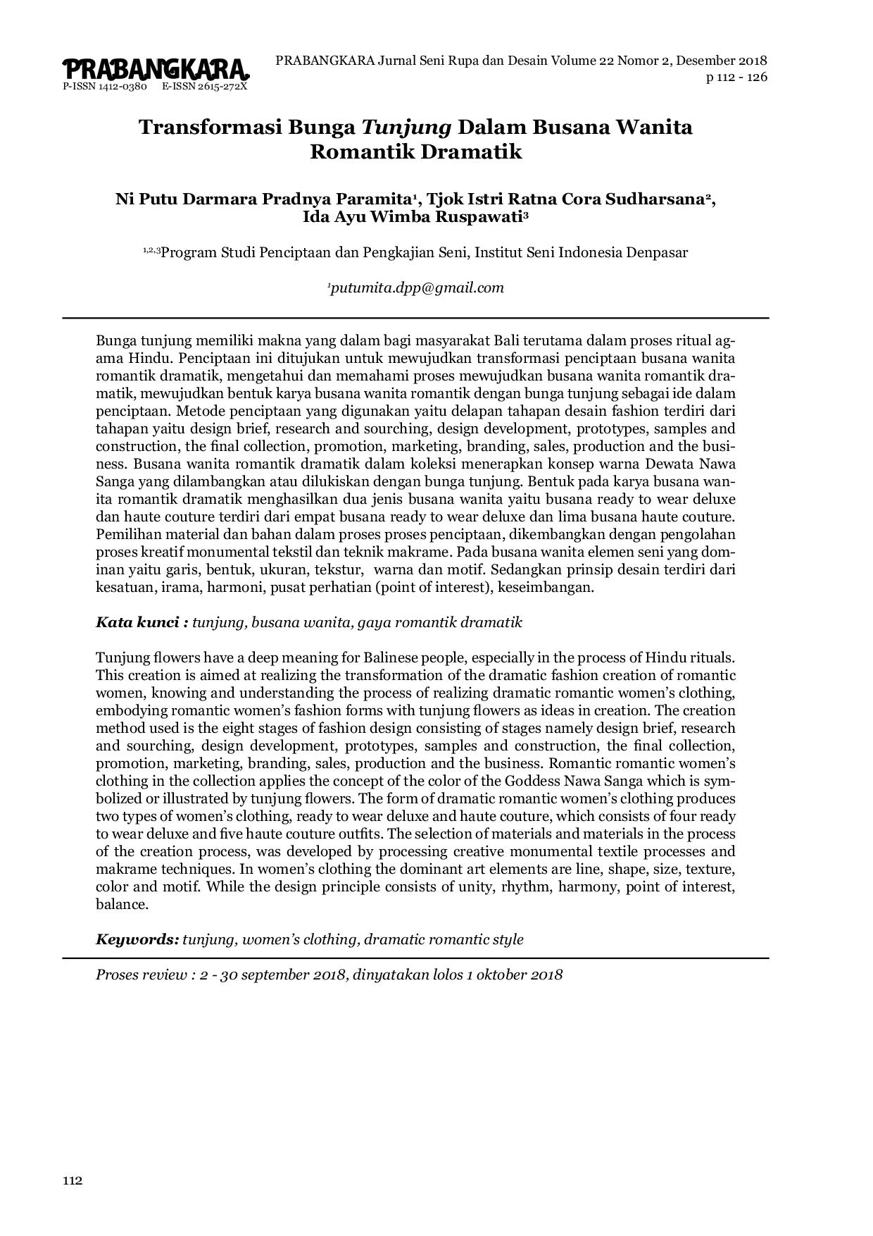 JURIS Transformasi Bunga Tunjung Dalam Busana Wanita Romantik Dramatik