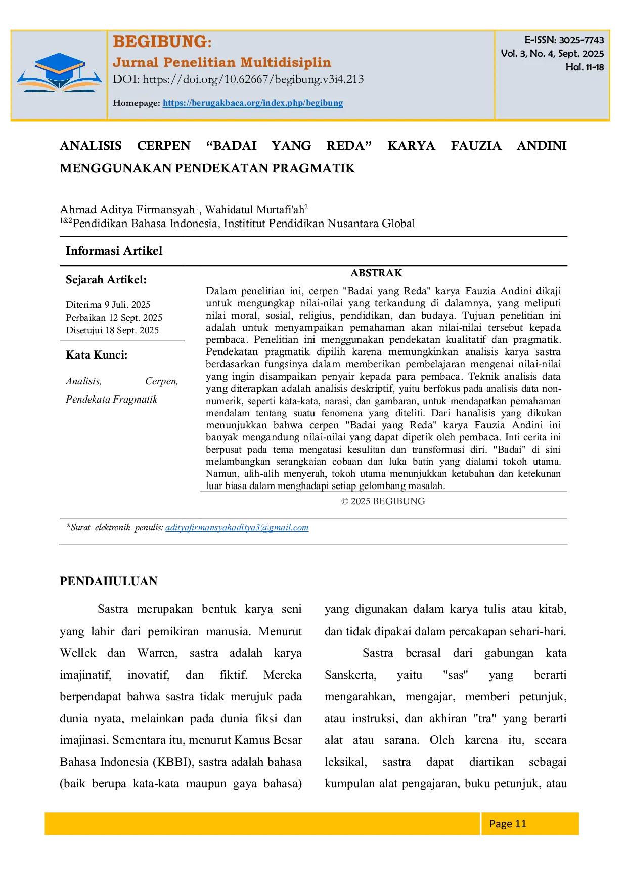 JURIS Analisis Cerpen Badai Yang Reda Karya Fauzia Andini Menggunakan Pendekatan Pragmatik