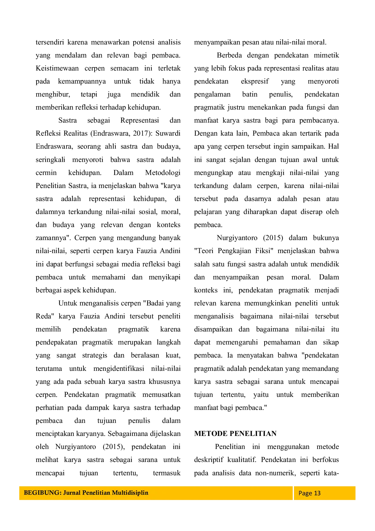 JURIS Analisis Cerpen Badai Yang Reda Karya Fauzia Andini Menggunakan Pendekatan Pragmatik