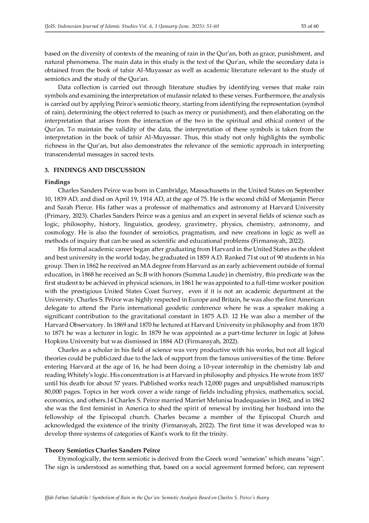 JURIS Symbolism of Rain in the Qur an Semiotic Analysis Based on Charles S Peirce s theory