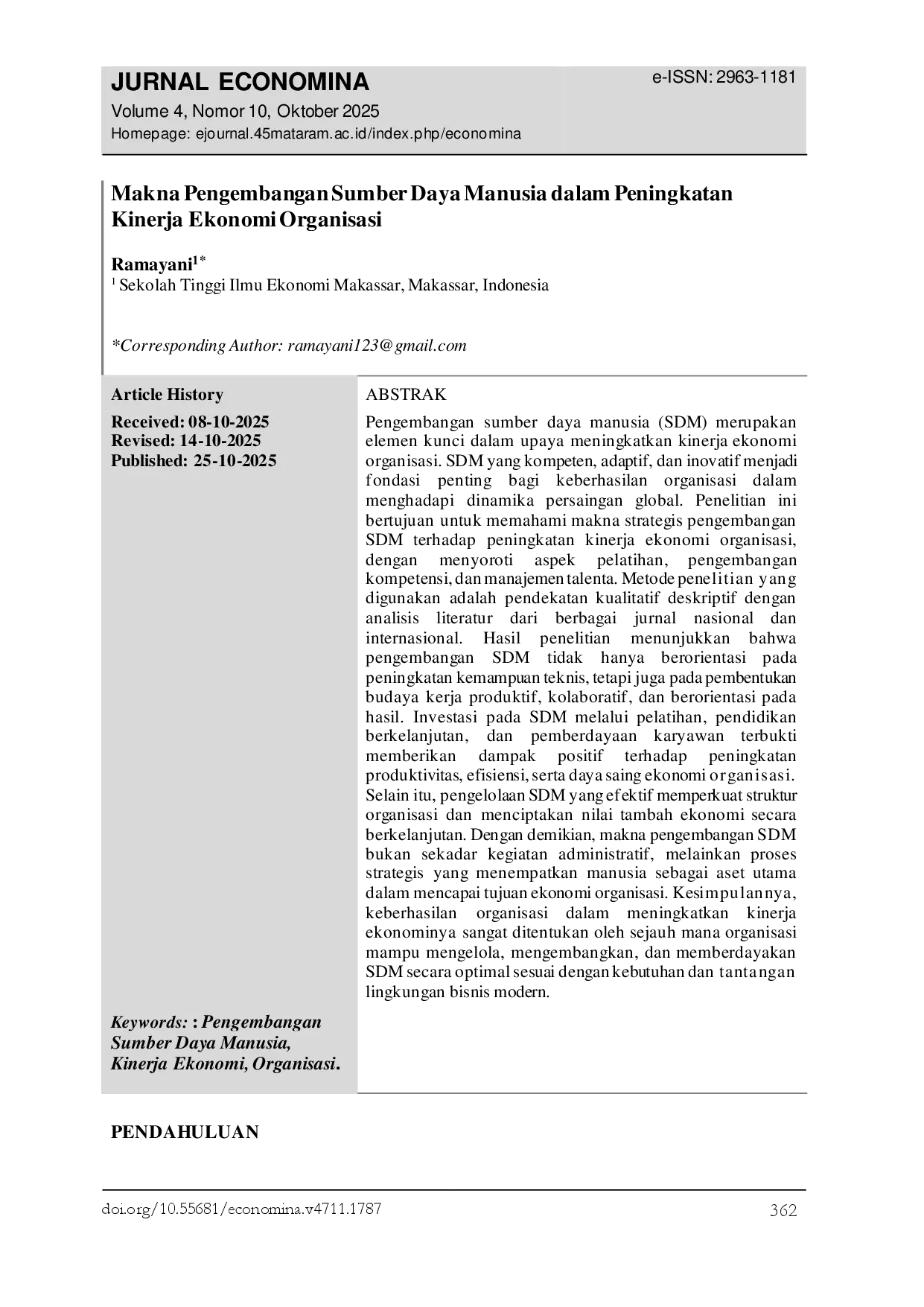 JURIS Makna Pengembangan Sumber Daya Manusia dalam Peningkatan Kinerja Ekonomi Organisasi
