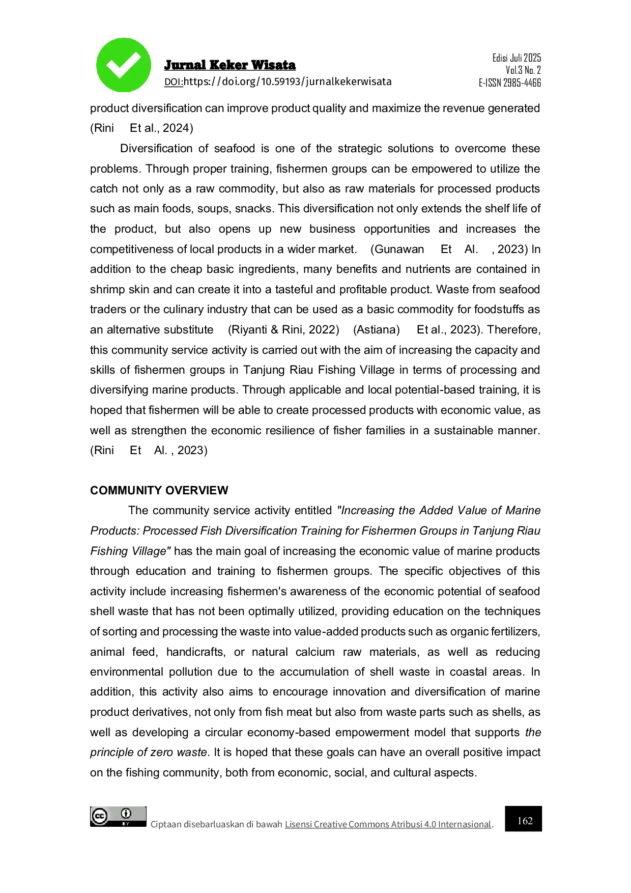 JURIS Increasing The Added Value Of Marine Products Fish Processing Diversification Training For Fishermen Groups In Tanjung Riau Fishing Village