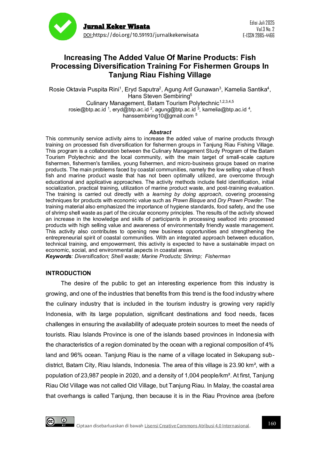 JURIS Increasing The Added Value Of Marine Products Fish Processing Diversification Training For Fishermen Groups In Tanjung Riau Fishing Village