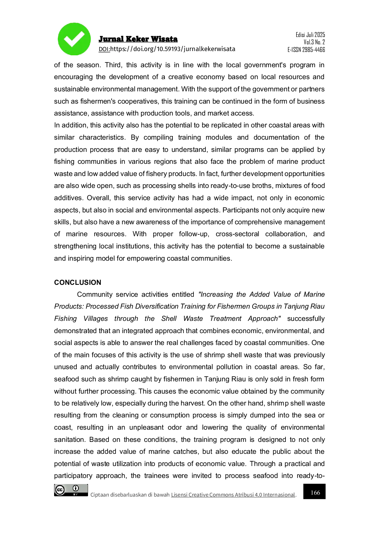 JURIS Increasing The Added Value Of Marine Products Fish Processing Diversification Training For Fishermen Groups In Tanjung Riau Fishing Village