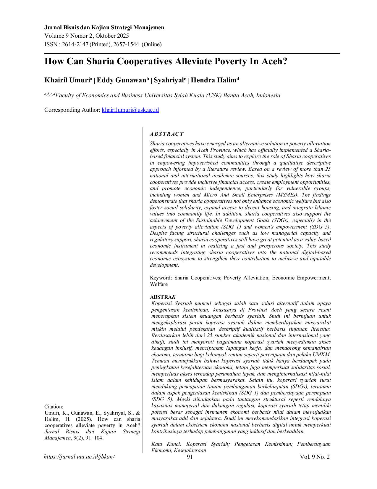 JURIS How Can Sharia Cooperatives Alleviate Poverty In Aceh