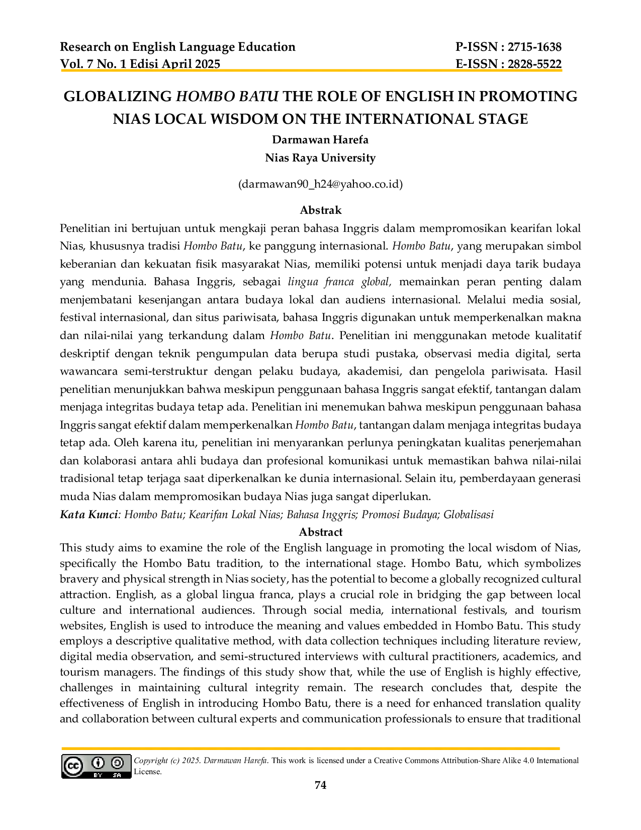JURIS Globalizing Hombo Batu The Role of English in Promoting Nias Local Wisdom on the International Stage