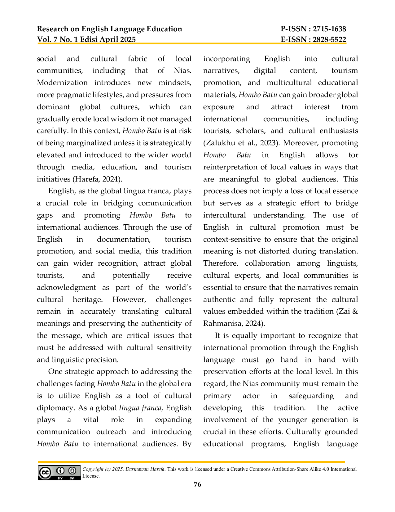 JURIS Globalizing Hombo Batu The Role of English in Promoting Nias Local Wisdom on the International Stage