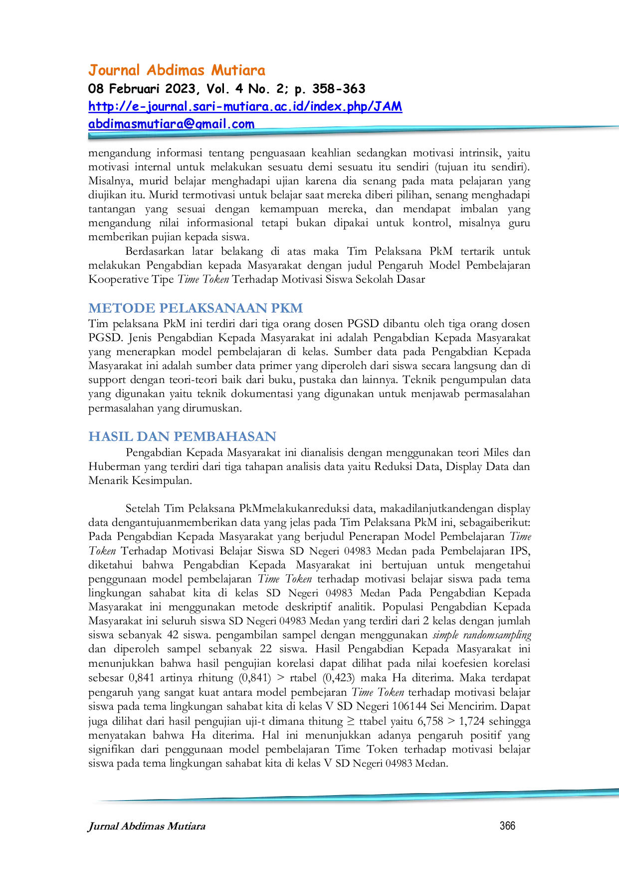 JURIS Penerapan Model Pembelajaran Kooperative Tipe Time Token Terhadap Motivasi Belajar Siswa Kelas V SD Negeri 064983 Medan