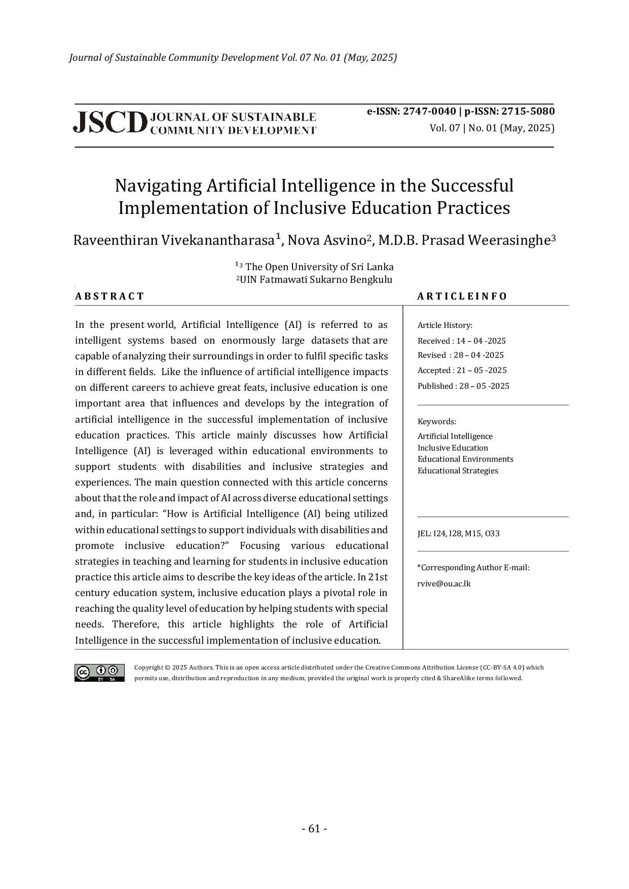 JURIS Navigating Artificial Intelligence in the Successful Implementation of Inclusive Education Practices