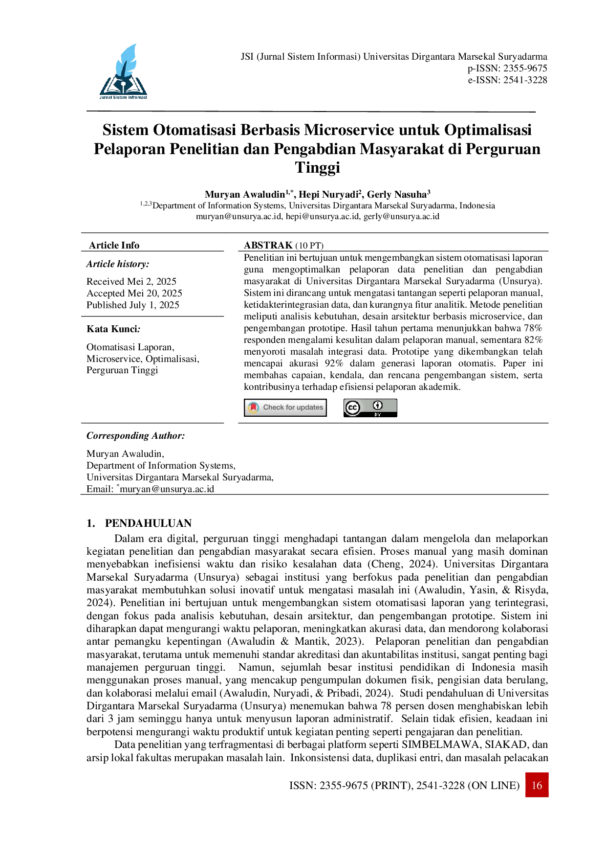 JURIS Sistem Otomatisasi Berbasis Microservice untuk Optimalisasi Pelaporan Penelitian dan Pengabdian Masyarakat di Perguruan Tinggi