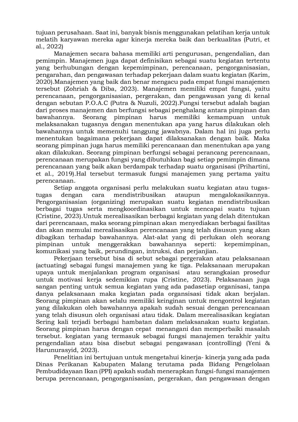 JURIS Penerapan Fungsi Manajemen Dalam Bidang Pengelolaan Pembudidayaan Ikan Pada Dinas Perikanan Kabupaten Malang