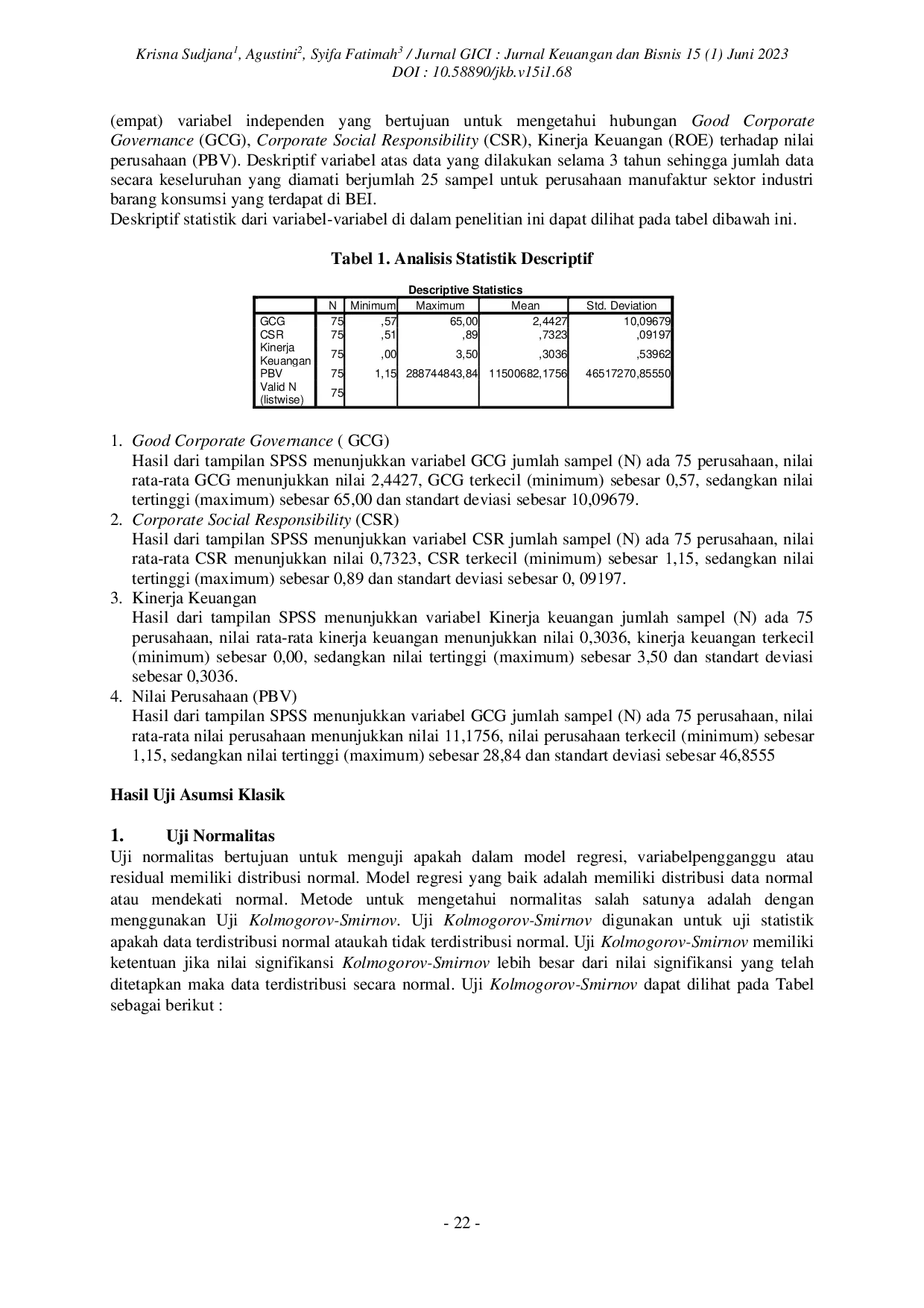 JURIS PENGARUH GOOD CORPORATE GOVERNANCE CORPORATE SOCIAL RESPONSIBILITY DAN KINERJA KEUANGAN TERHADAP NILAI PERUSAHAAN Studi Empiris Pada Perusahaan Manufaktur Sub Sektor Industri Barang KonsumsiYang T