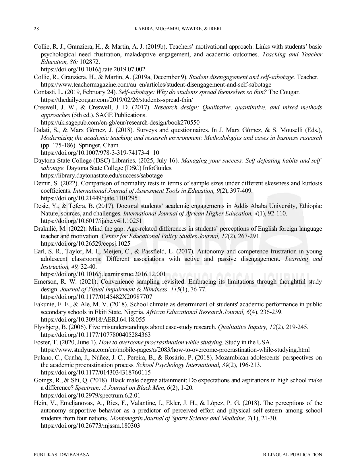 JURIS Hubungan Antara Lingkungan Belajar yang Mendukung Kebutuhan dan Perilaku Sabotase Diri Akademik pada Siswa Form Two di Meru County Kenya