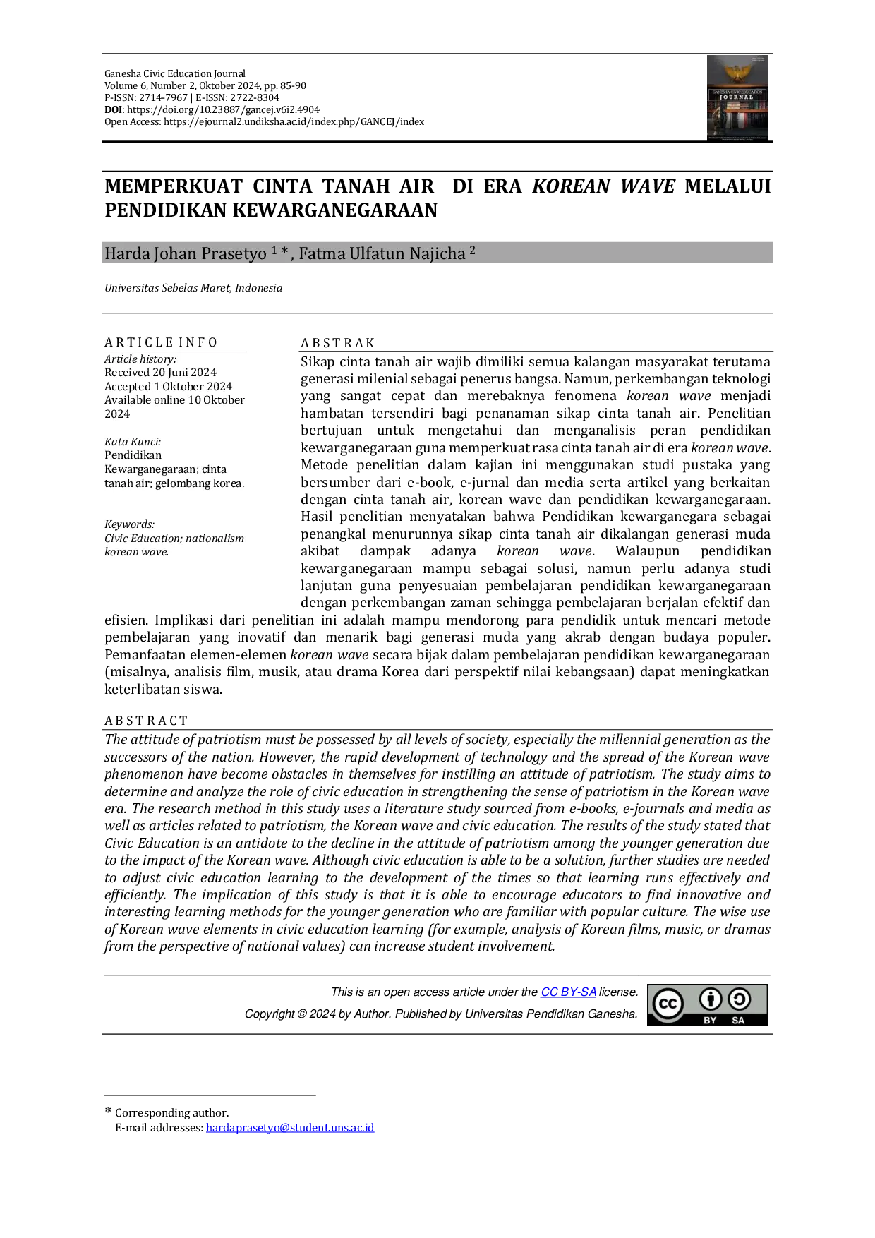 JURIS Memperkuat Cinta Tanah Air Di Era Korean Wave Melalui Pendidikan Kewarganegaraan