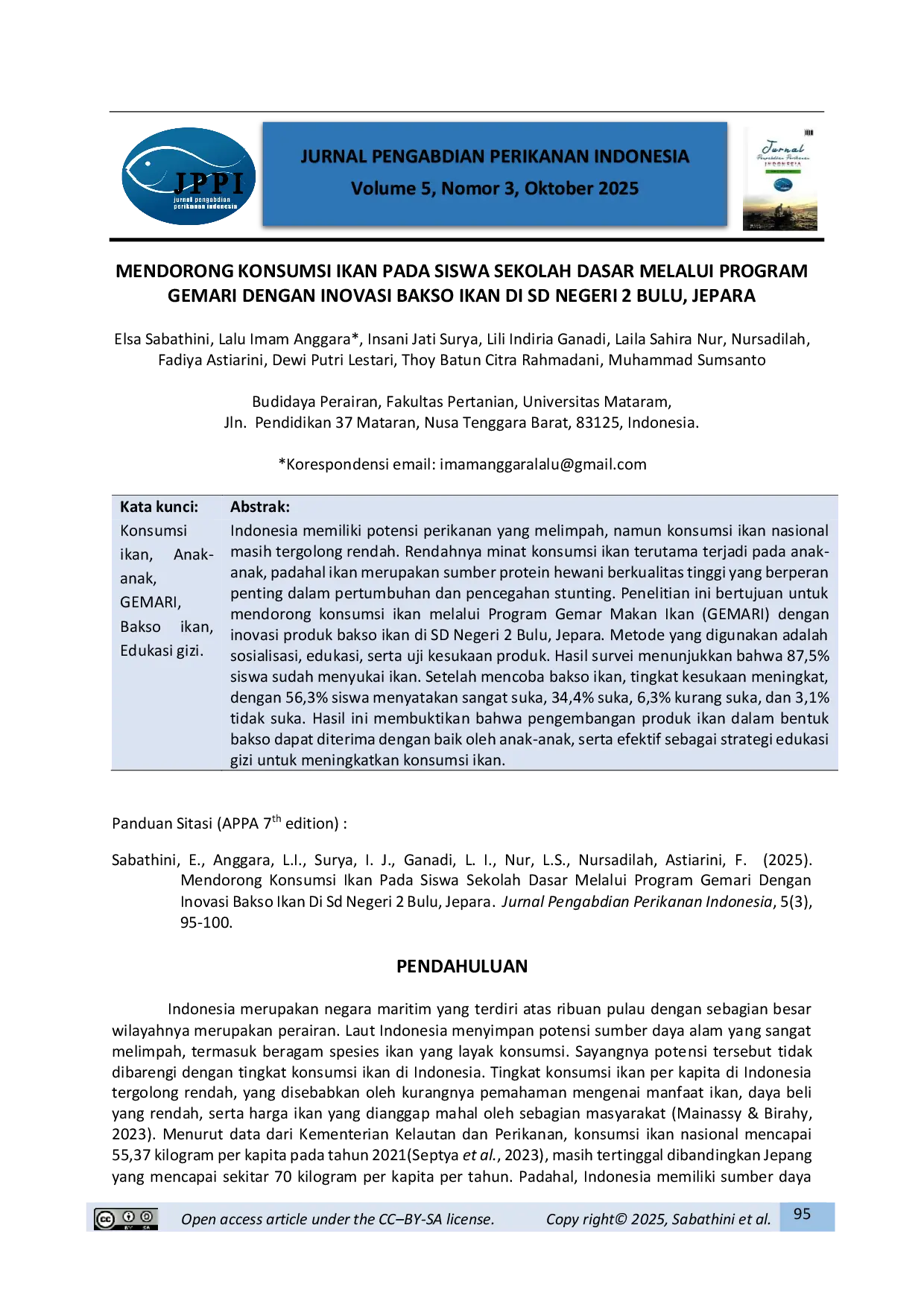 JURIS Mendorong Konsumsi Ikan Pada Siswa Sekolah Dasar Melalui Program Gemari Dengan Inovasi Bakso Ikan Di SD Negeri 2 Bulu Jepara