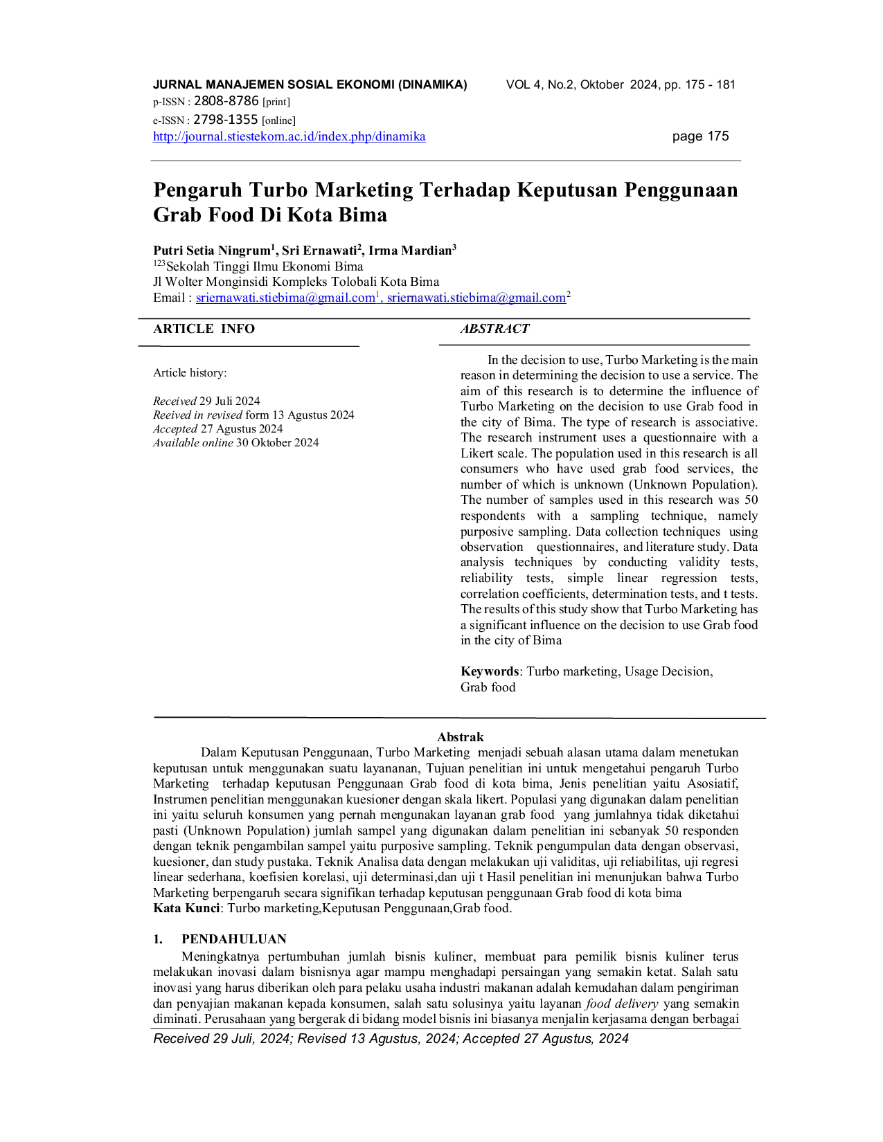 JURIS Pengaruh Turbo Marketing Terhadap Keputusan Penggunaan Grab Food Di Kota Bima