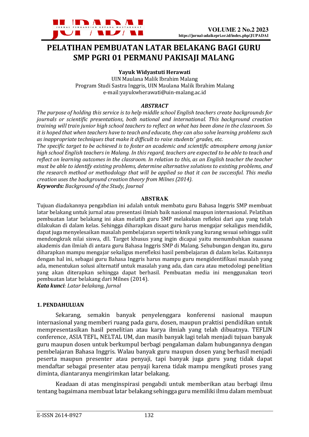 JURIS Pelatihan Pembuatan Latar Belakang Bagi Guru SMP PGRI 01 Permanu Pakisaji Malang