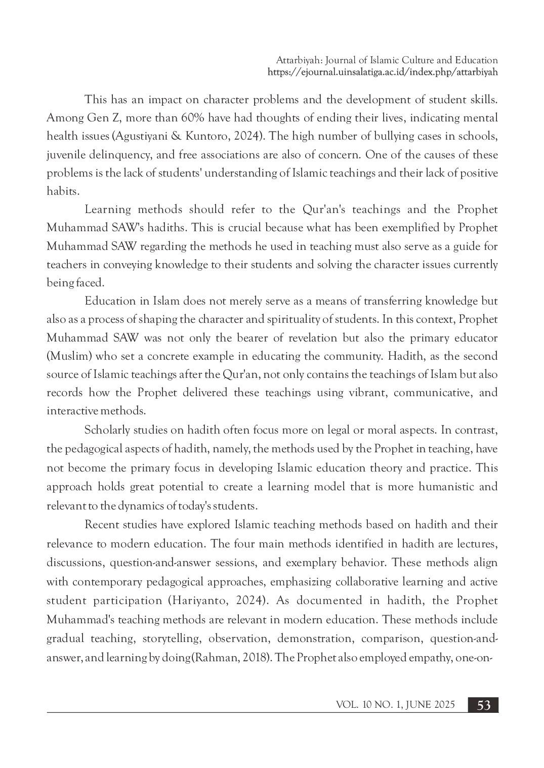 juris Learning methods according to hadith interactive perspectives in education