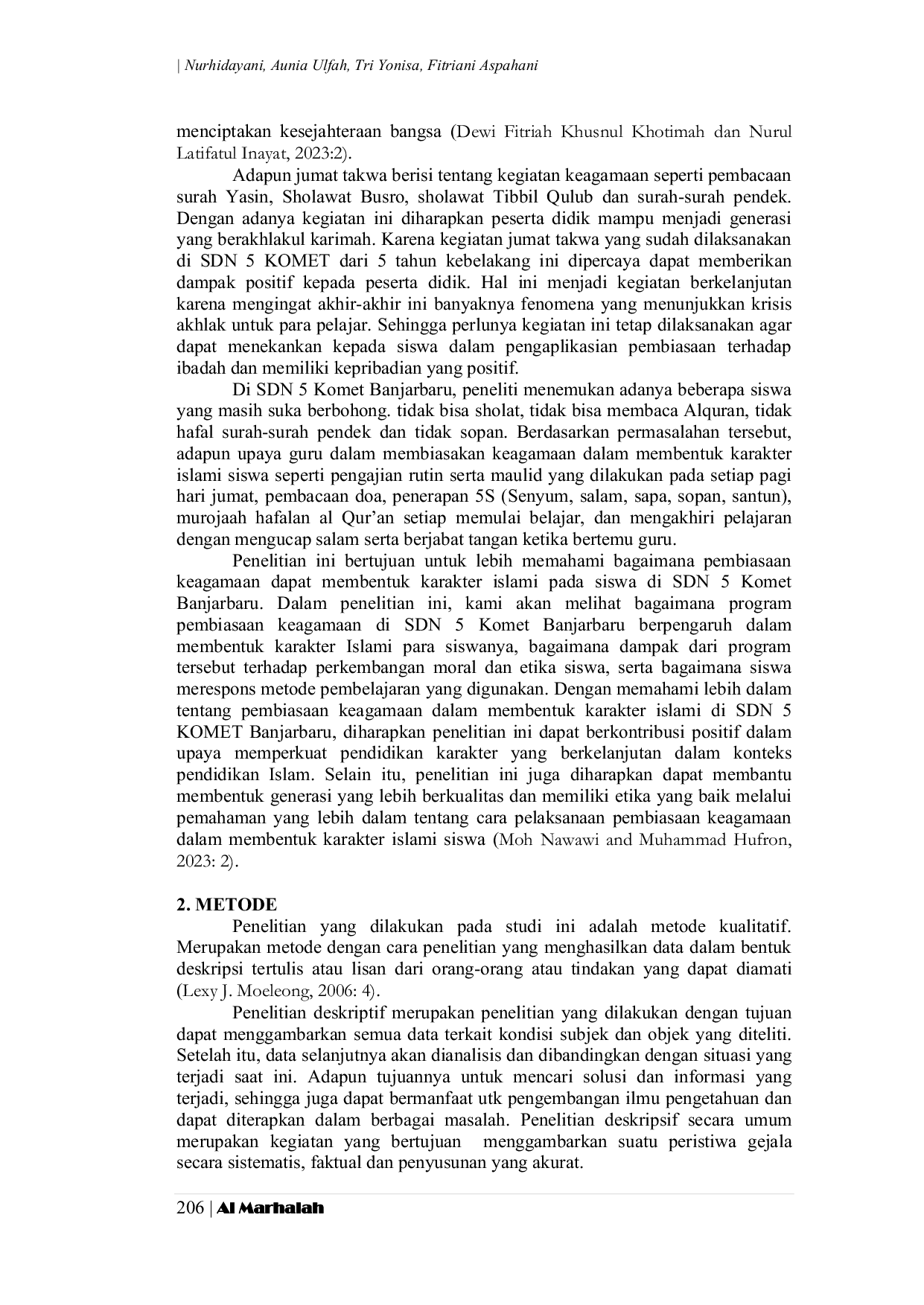 JURIS Pembentukan Karakter Islami Melalui Pembiasaan Jumat Takwa Siswa Di Sdn 5 Komet Banjarbaru