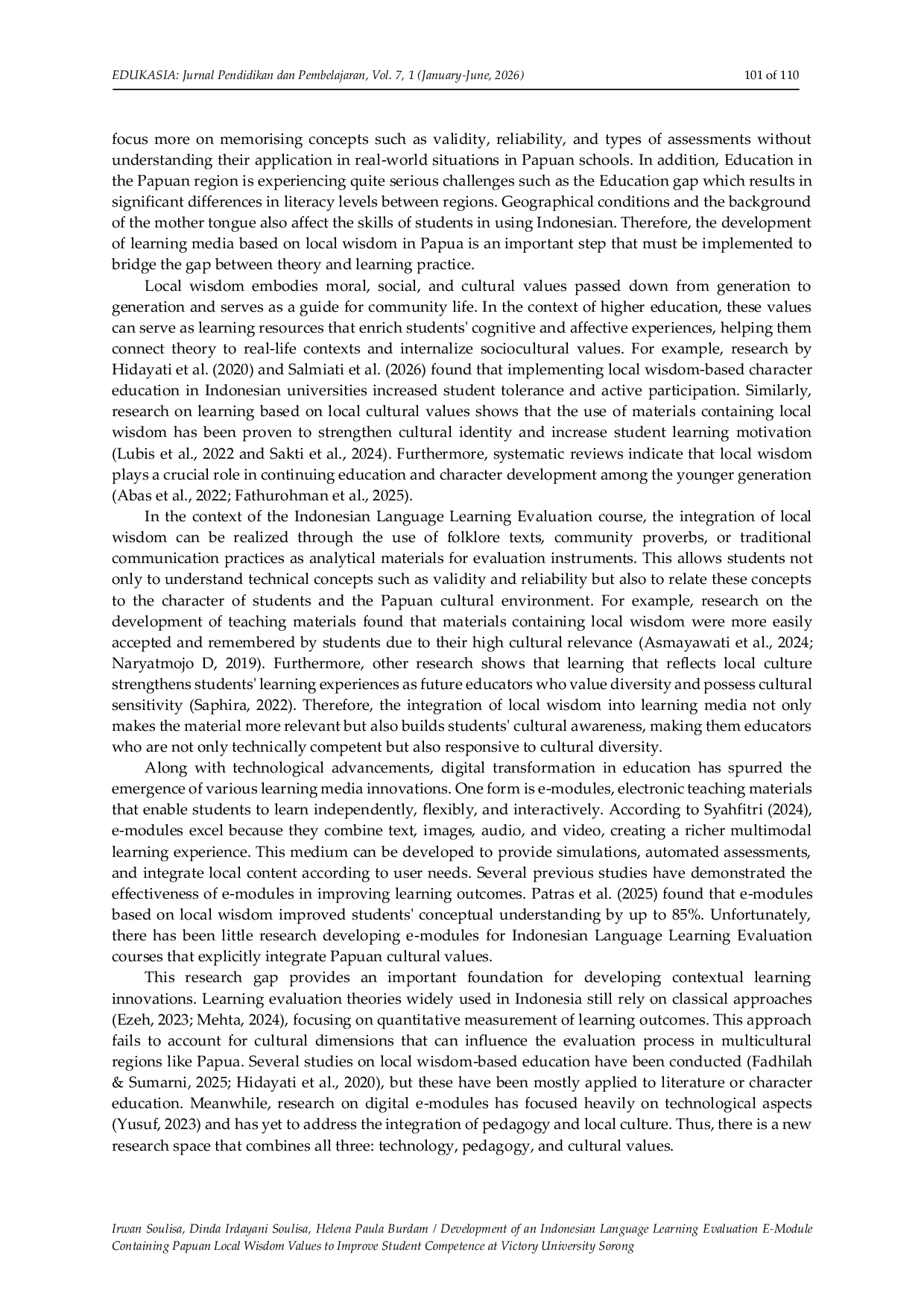 JURIS Development of an Indonesian Language Learning Evaluation E Module Containing Papuan Local Wisdom Values to Improve Student Competence at Victory University Sorong