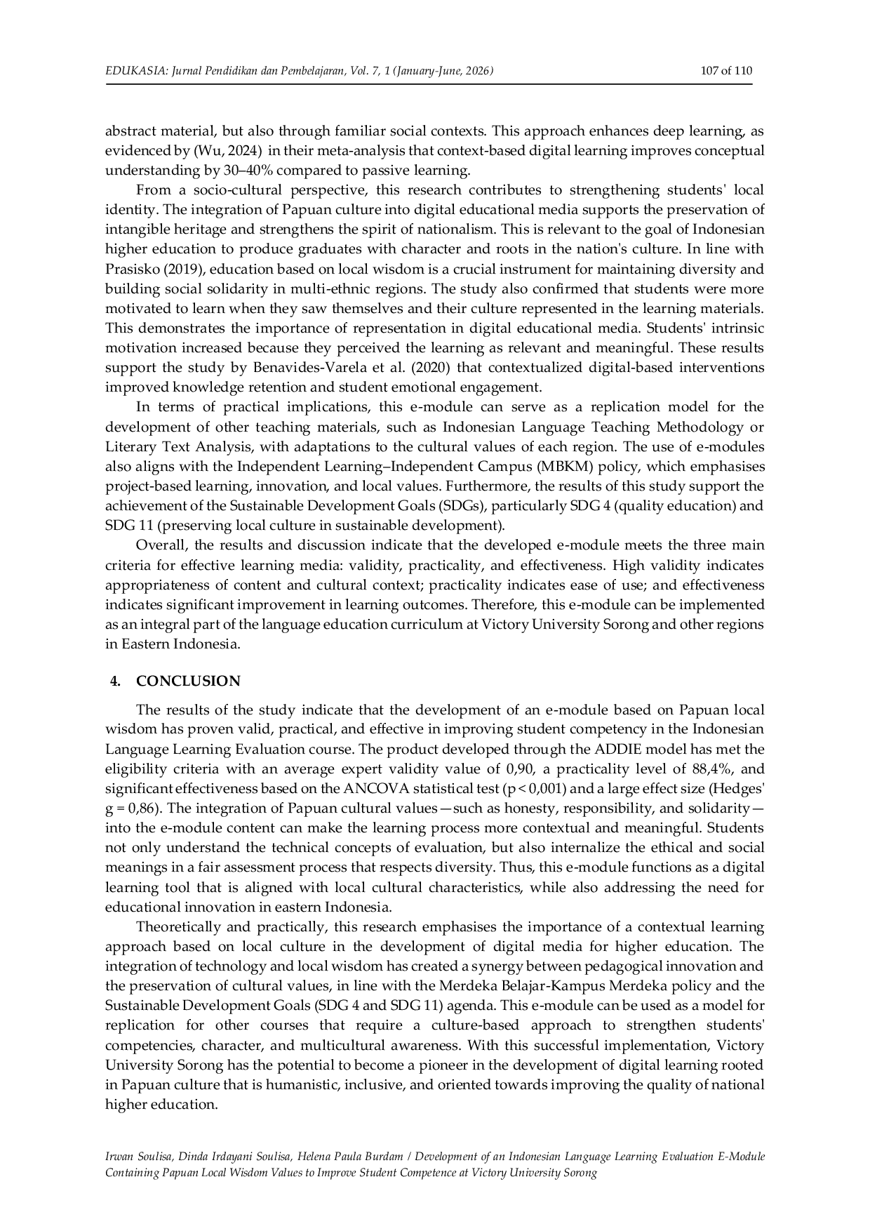 JURIS Development of an Indonesian Language Learning Evaluation E Module Containing Papuan Local Wisdom Values to Improve Student Competence at Victory University Sorong