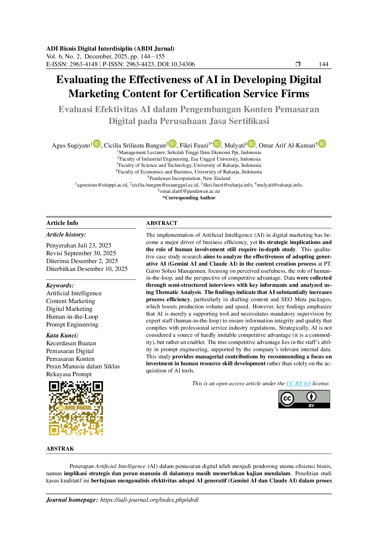 JURIS Evaluasi Efektivitas AI Dalam Pengembangan Konten Pemasaran Digital Pada Perusahaan Jasa Sertifikasi