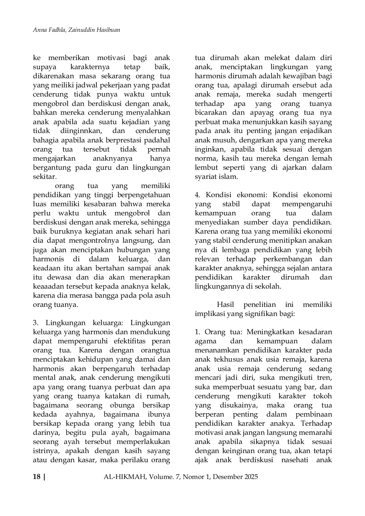 JURIS Peran OrangTua Dalam Menanamkan Pendidikan Karakter Pada Anak Usia Remaja