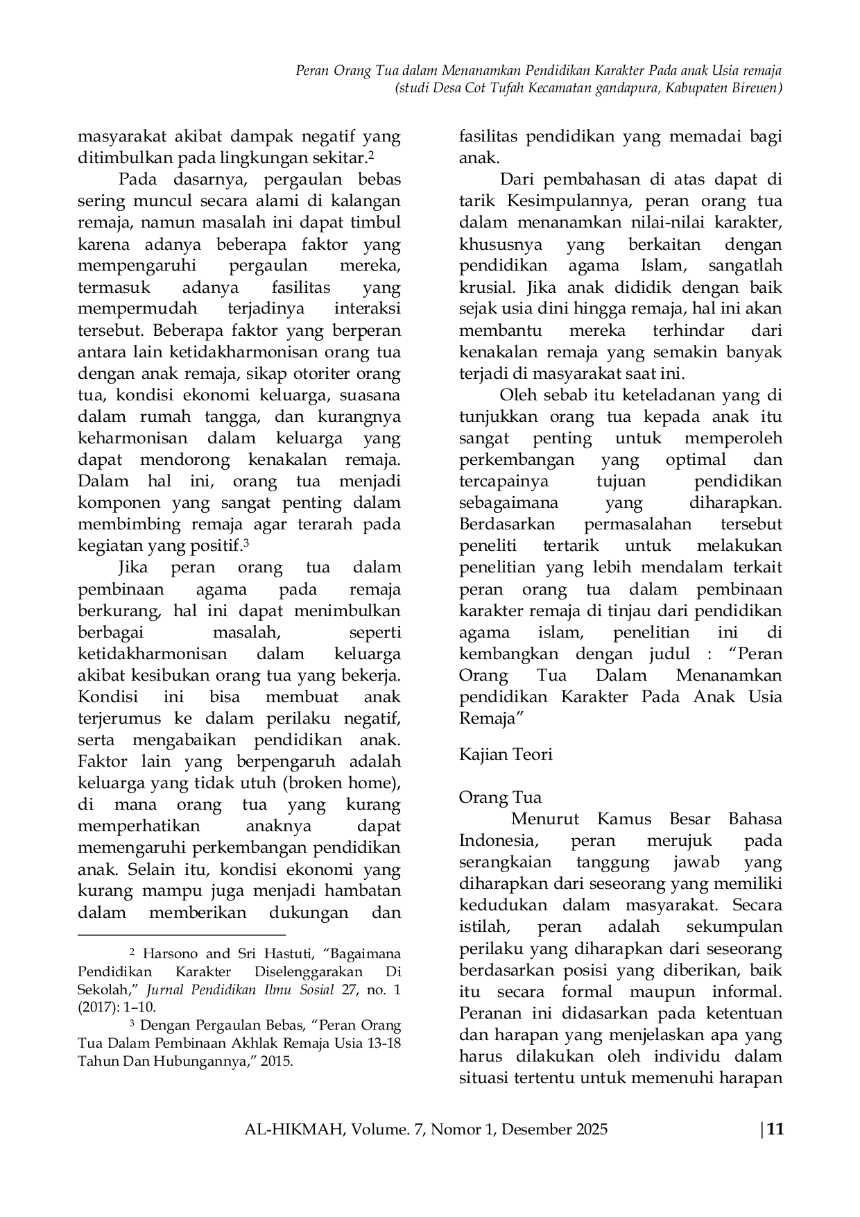 JURIS Peran OrangTua Dalam Menanamkan Pendidikan Karakter Pada Anak Usia Remaja