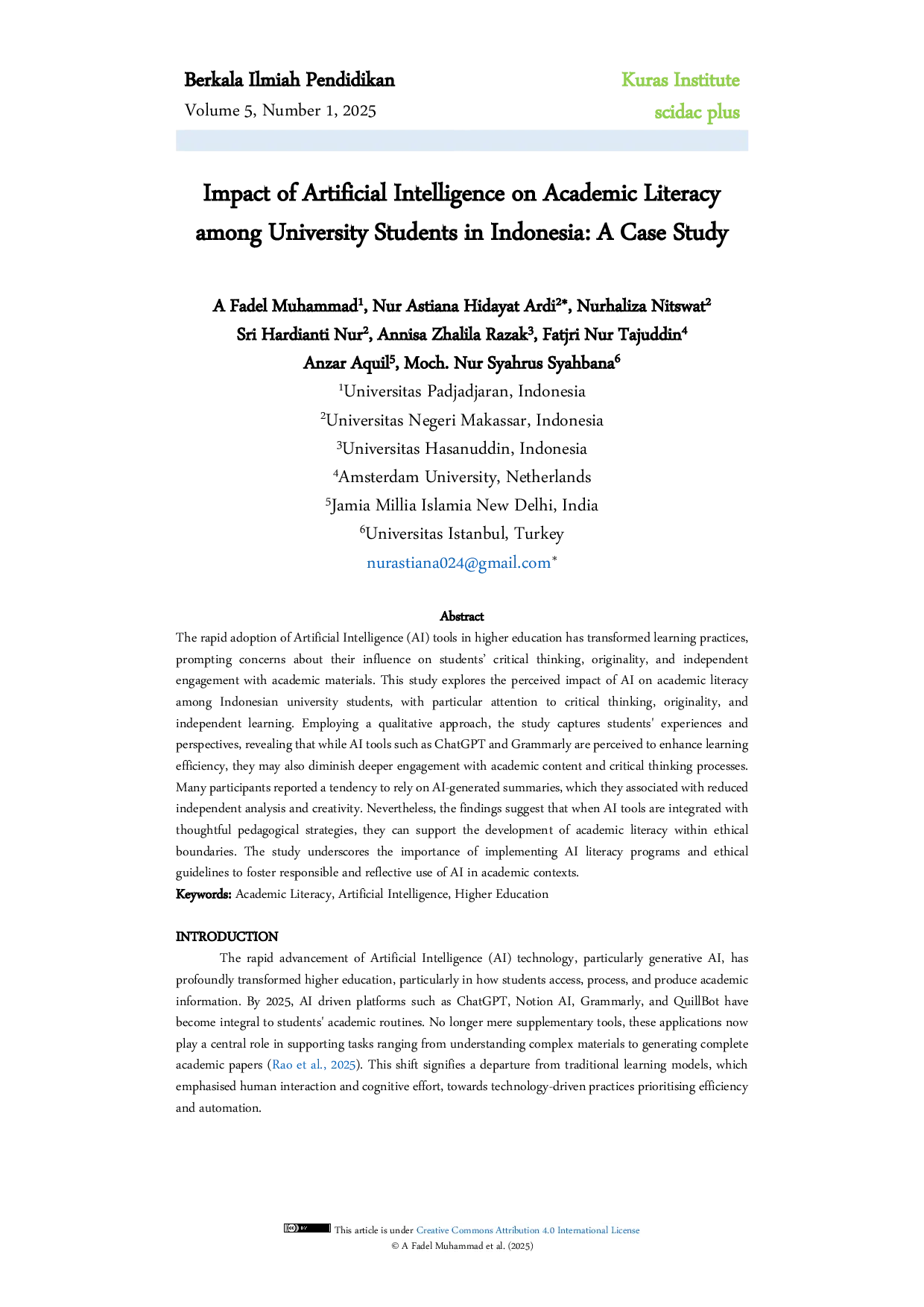 JURIS Impact of Artificial Intelligence on Academic Literacy among University Students in Indonesia A Case Study