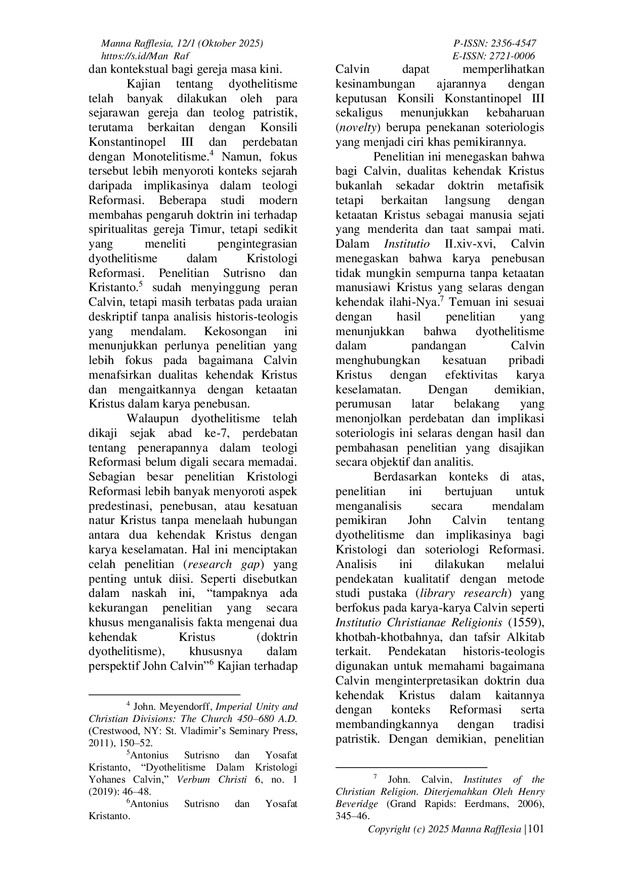 JURIS Dyothelitisme dalam Perspektif John Calvin Analisis Theologis terhadap Konsep Dualitas Kehendak Kristus