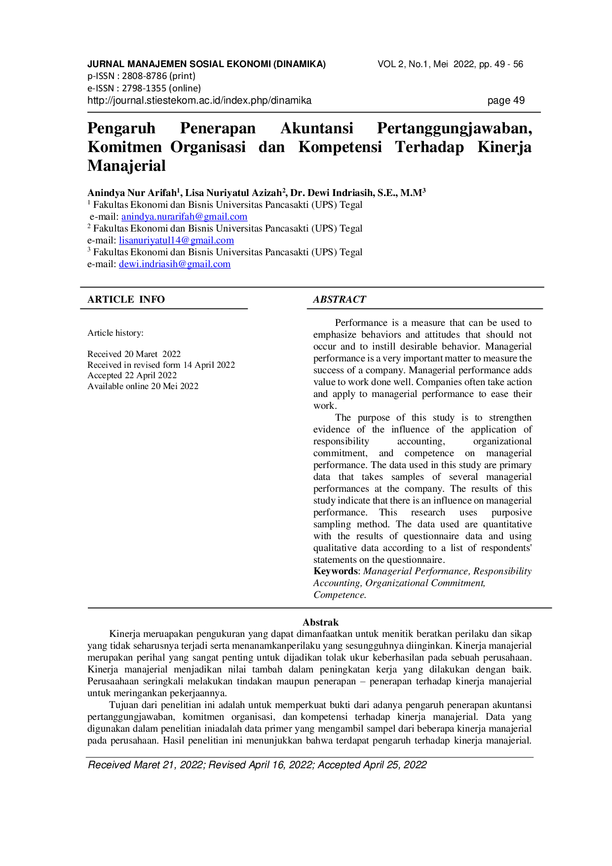 JURIS Pengaruh Penerapan Akuntansi Pertanggungjawaban Komitmen Organisasi dan Kompetensi Terhadap Kinerja Manajerial