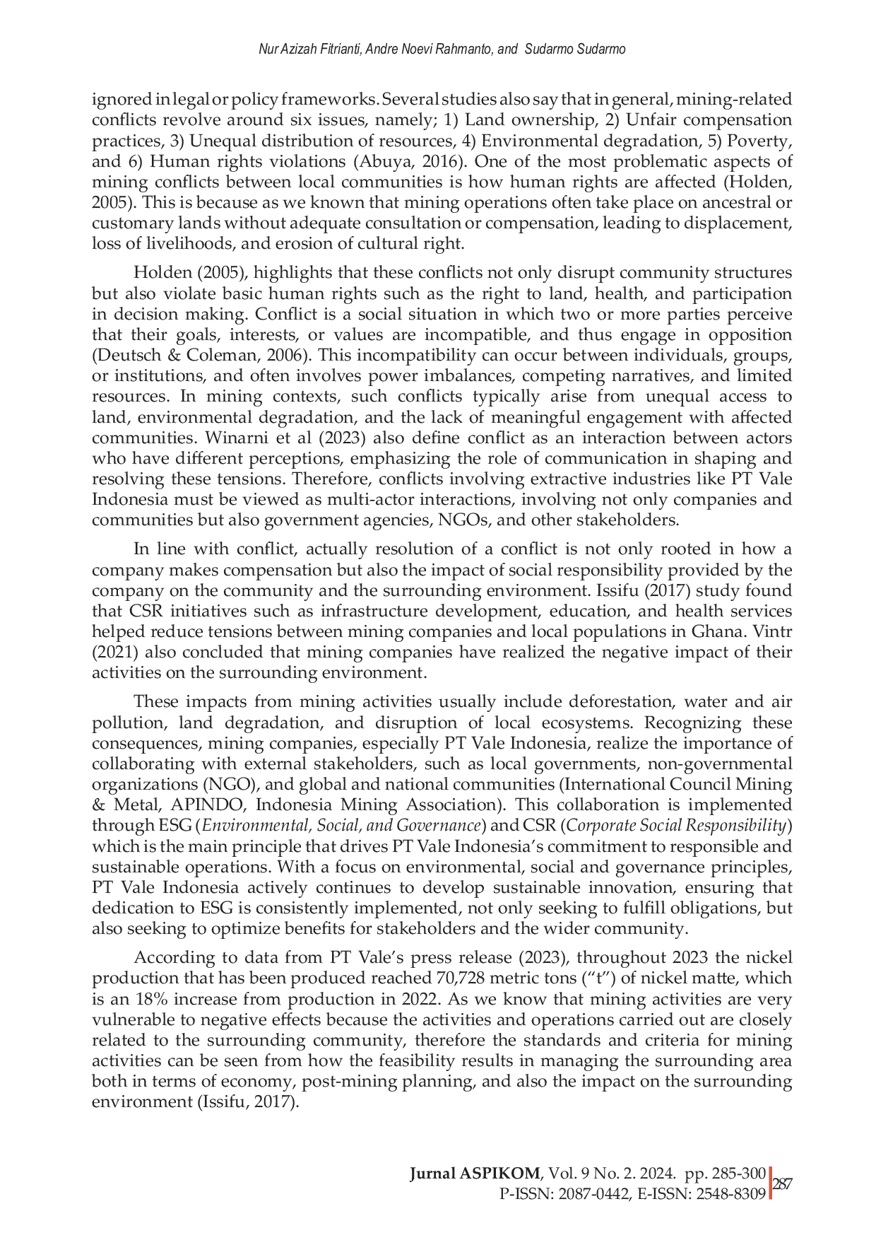 JURIS Resolving conflict communication of multinational mining companies PT Vale Indonesia and the local community