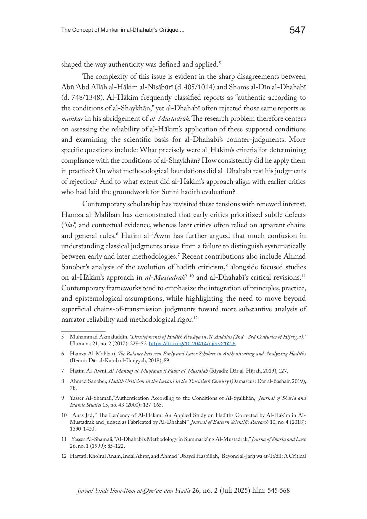 JURIS The Concept of Munkar in al Dhahab s Critique of al Akim s Hadith Authentication in al Mustadrak