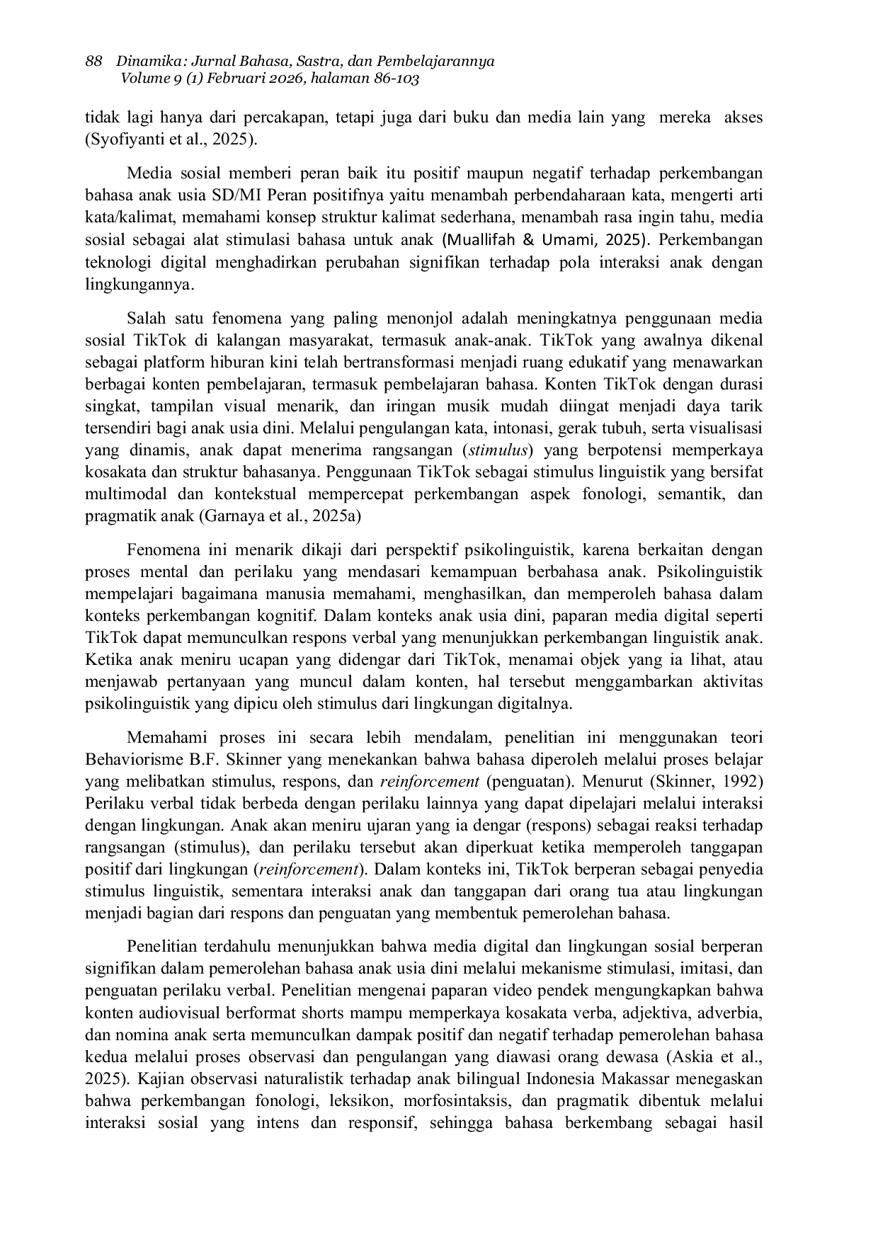 JURIS Stimulasi Linguistik Melalui Tiktok dan Lingkungan Sosial pada Anak Usia 3 6 Tahun Analisis Behaviorisme Skinner