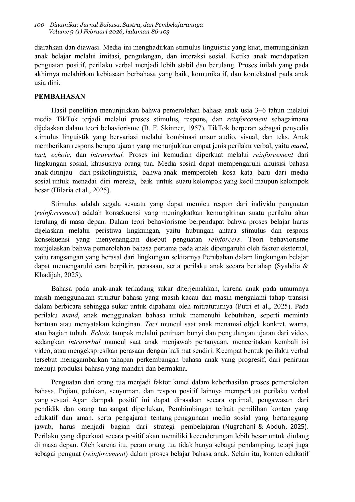 JURIS Stimulasi Linguistik Melalui Tiktok dan Lingkungan Sosial pada Anak Usia 3 6 Tahun Analisis Behaviorisme Skinner