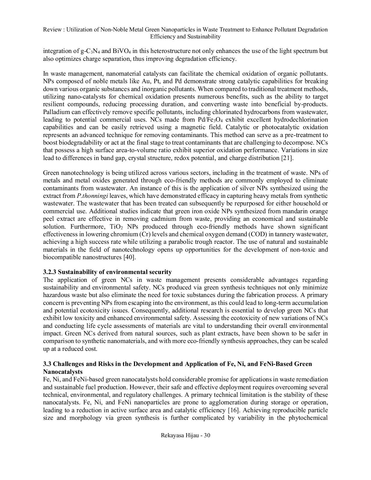 JURIS Review Utilization of Fe and Ni Green Nanoparticles in Waste Treatment to Enhance Pollutant Degradation Efficiency and Sustainability